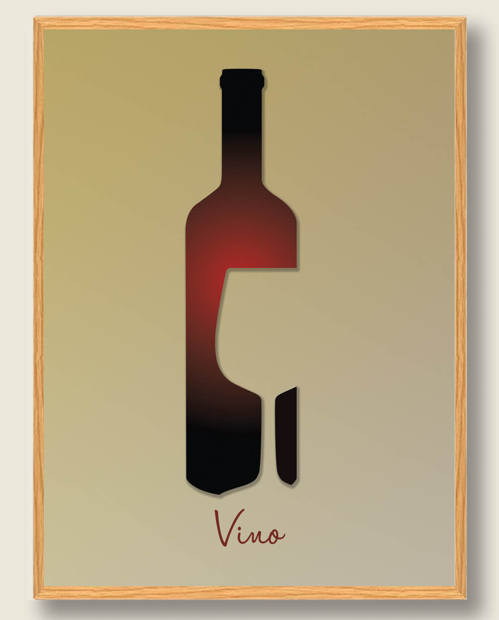 Vinflaske og glassilhuet - plakat