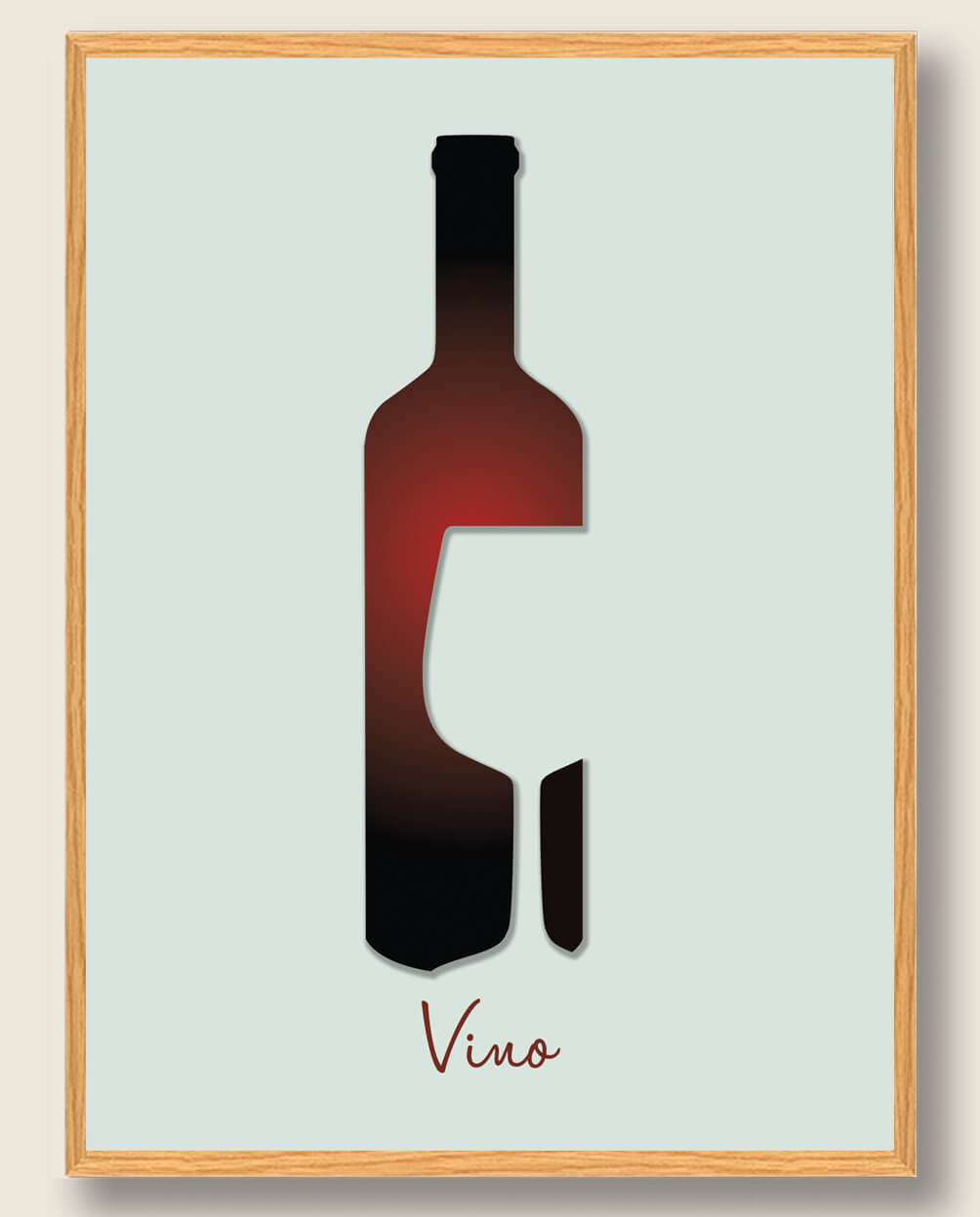 Vinflaske og glassilhuet - plakat