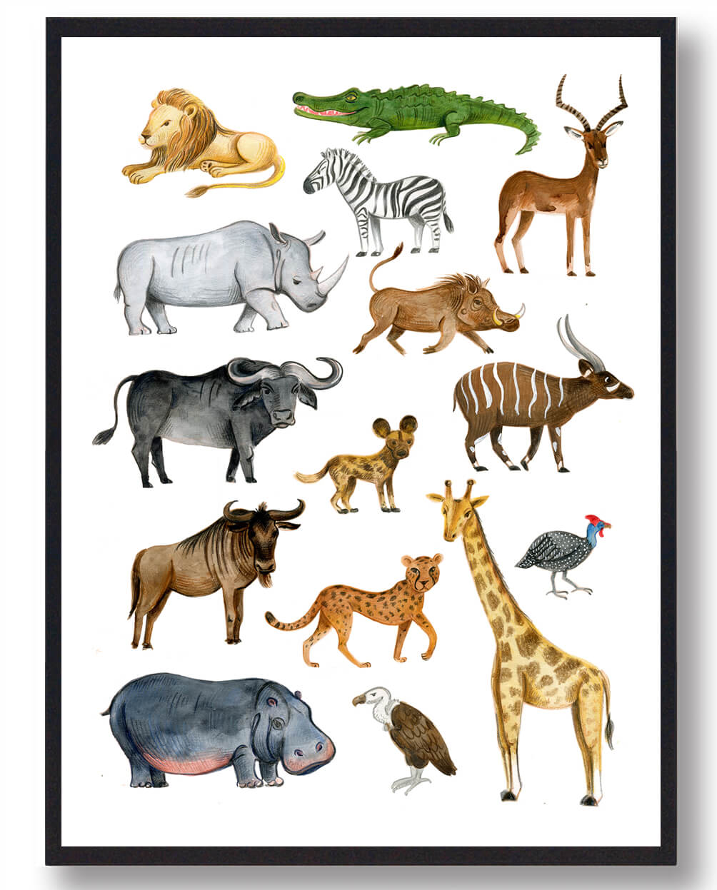 Afrikas dyr - håndtegnet plakat