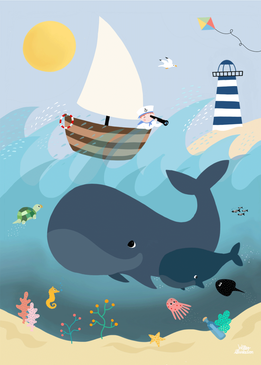 Whales and waves - Børneplakat