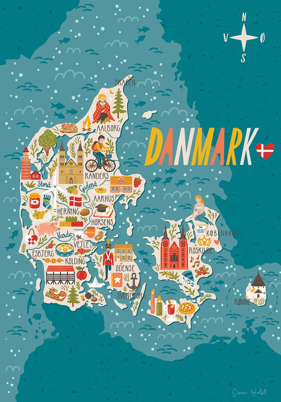 Danmarkskort plakat - 30 x 40 cm