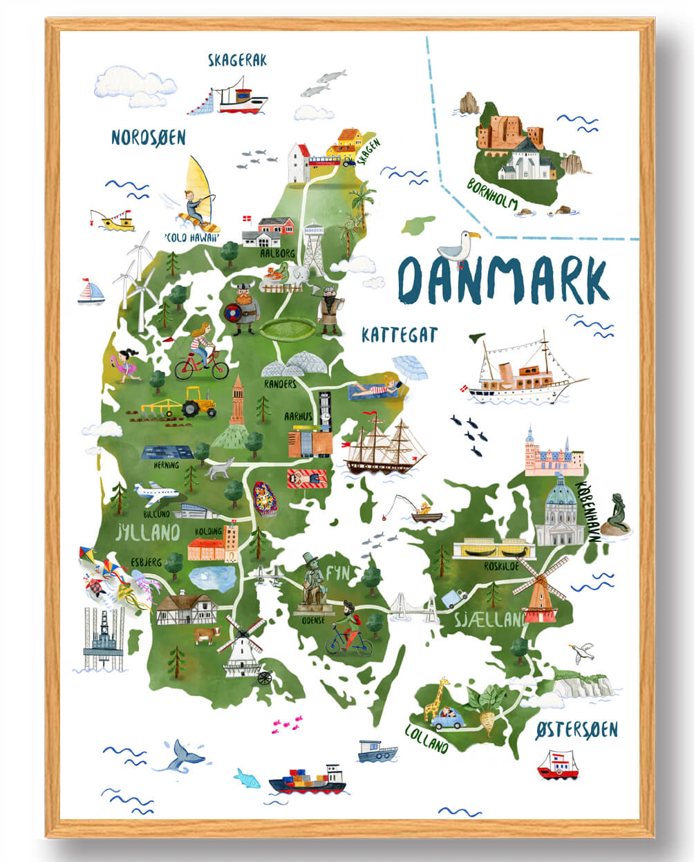 Danmarkskort - håndtegnet plakat