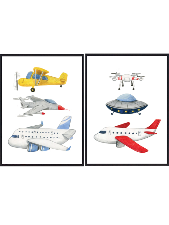Plakatsæt flyvemaskiner - håndtegnede plakater