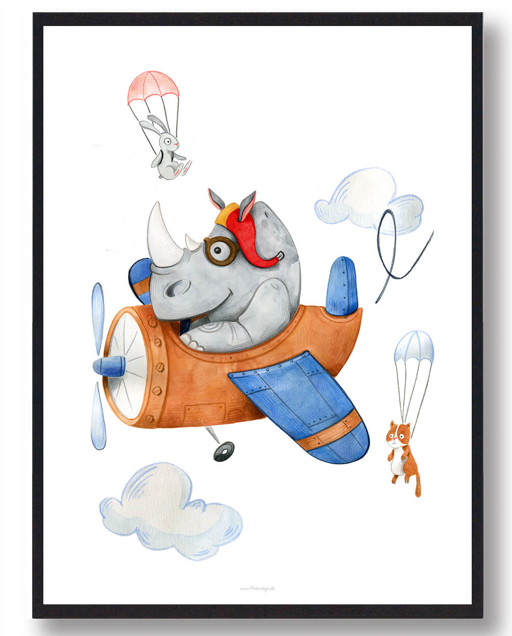 Det flyvende næsehorn - håndtegnet plakat