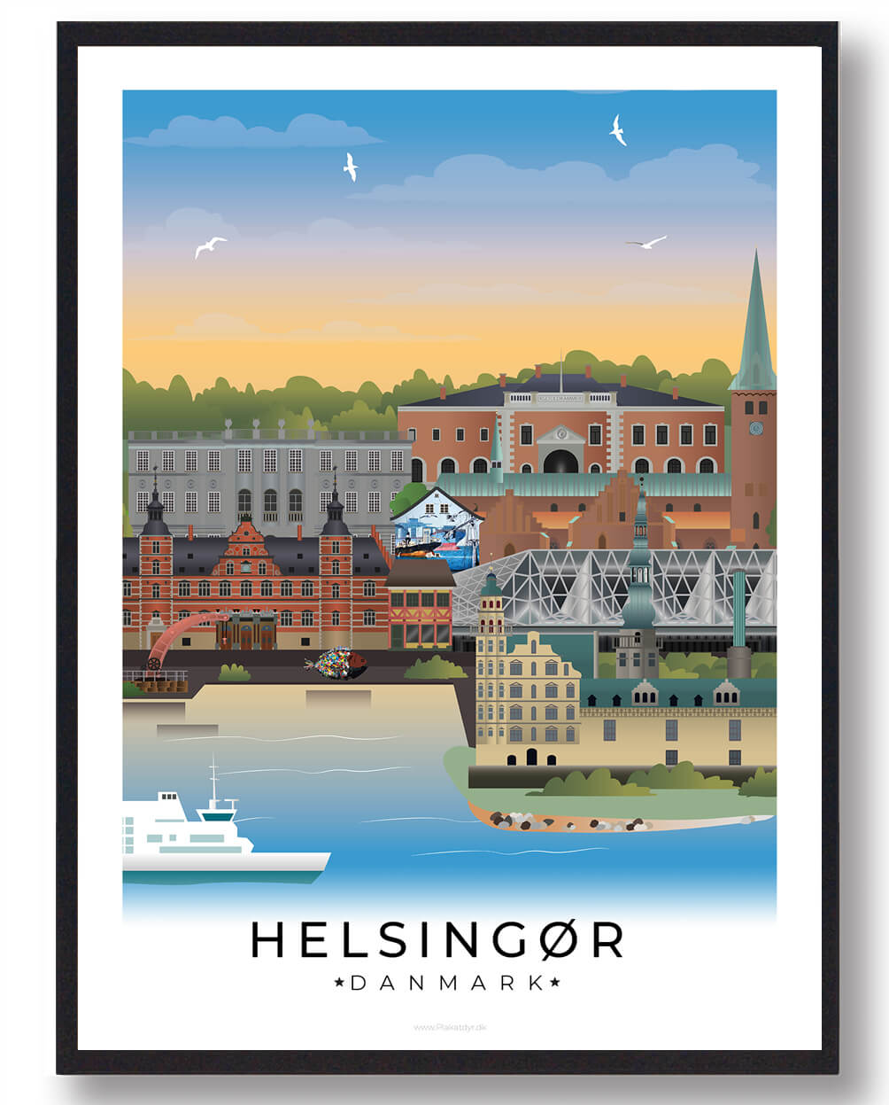 Helsingør byplakat med hvid kant