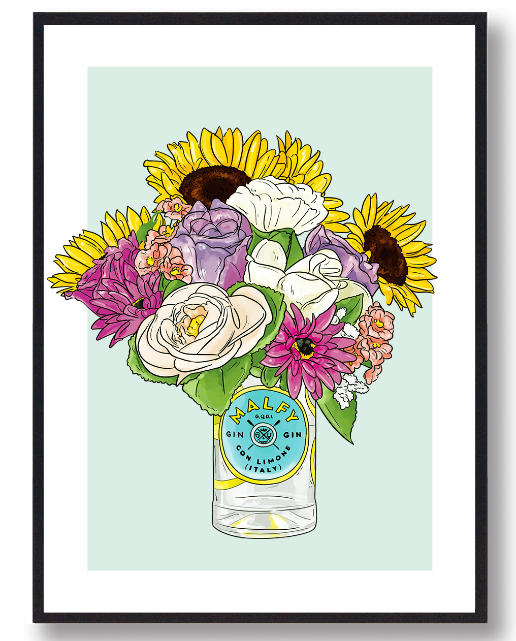 Blomster Malfy Gin - plakat (grøn)