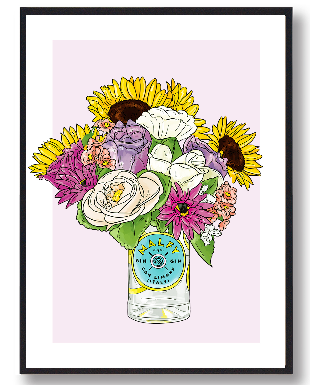 Blomster Malfy Gin - plakat (lyserød)