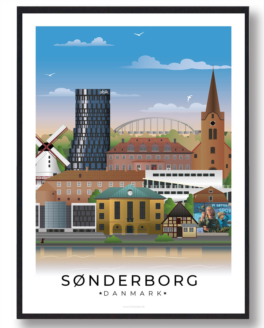 Sønderborg byplakat med hvid kant