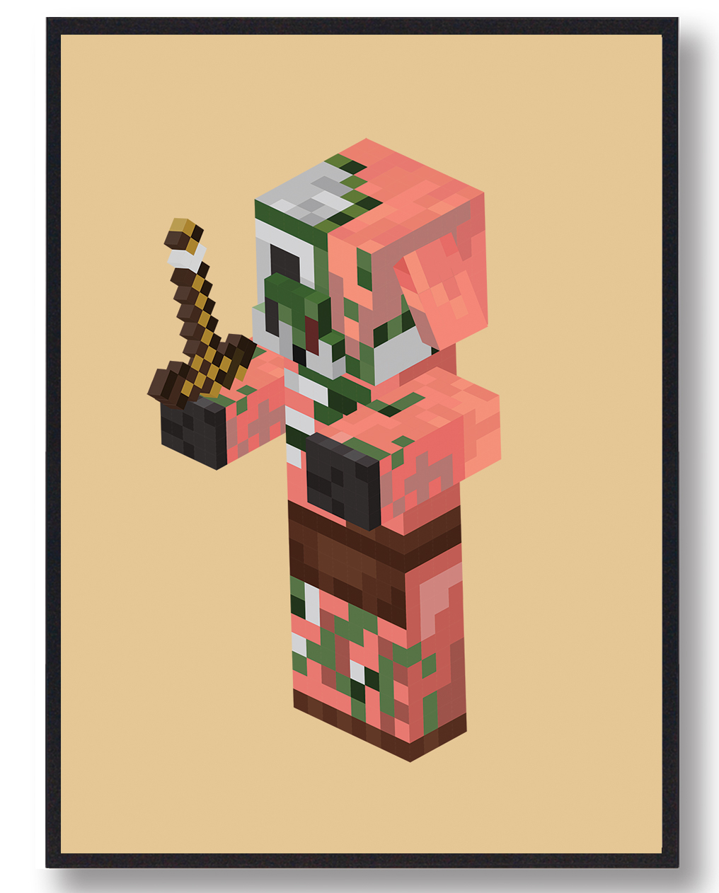 Zombified Piglin gul - minecraft gamerplakater